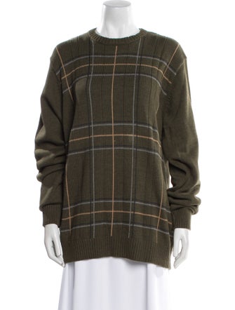 Oscar de la Renta Plaid Print Crew Neck Sweater