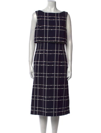 Oscar de la Renta Plaid Print Midi Length Dress