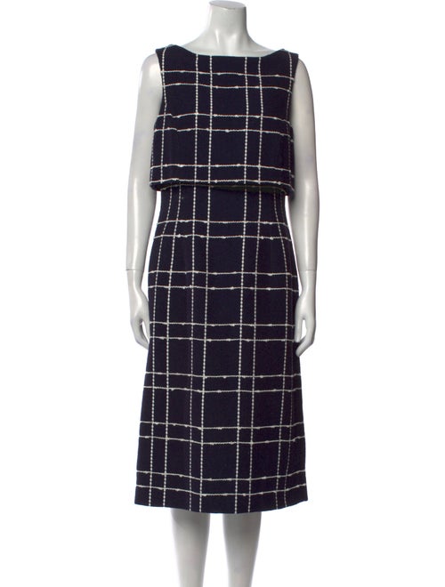 Oscar de la Renta Plaid Print Midi Length Dress