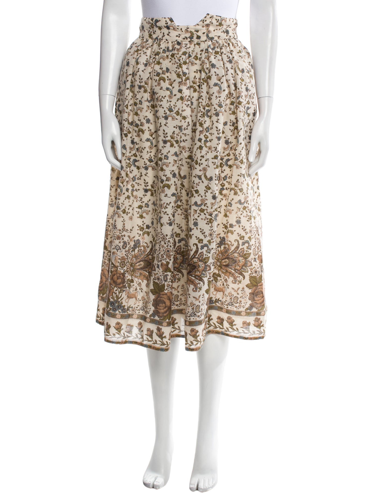 Oscar de la Renta Floral Print Midi Length Skirt