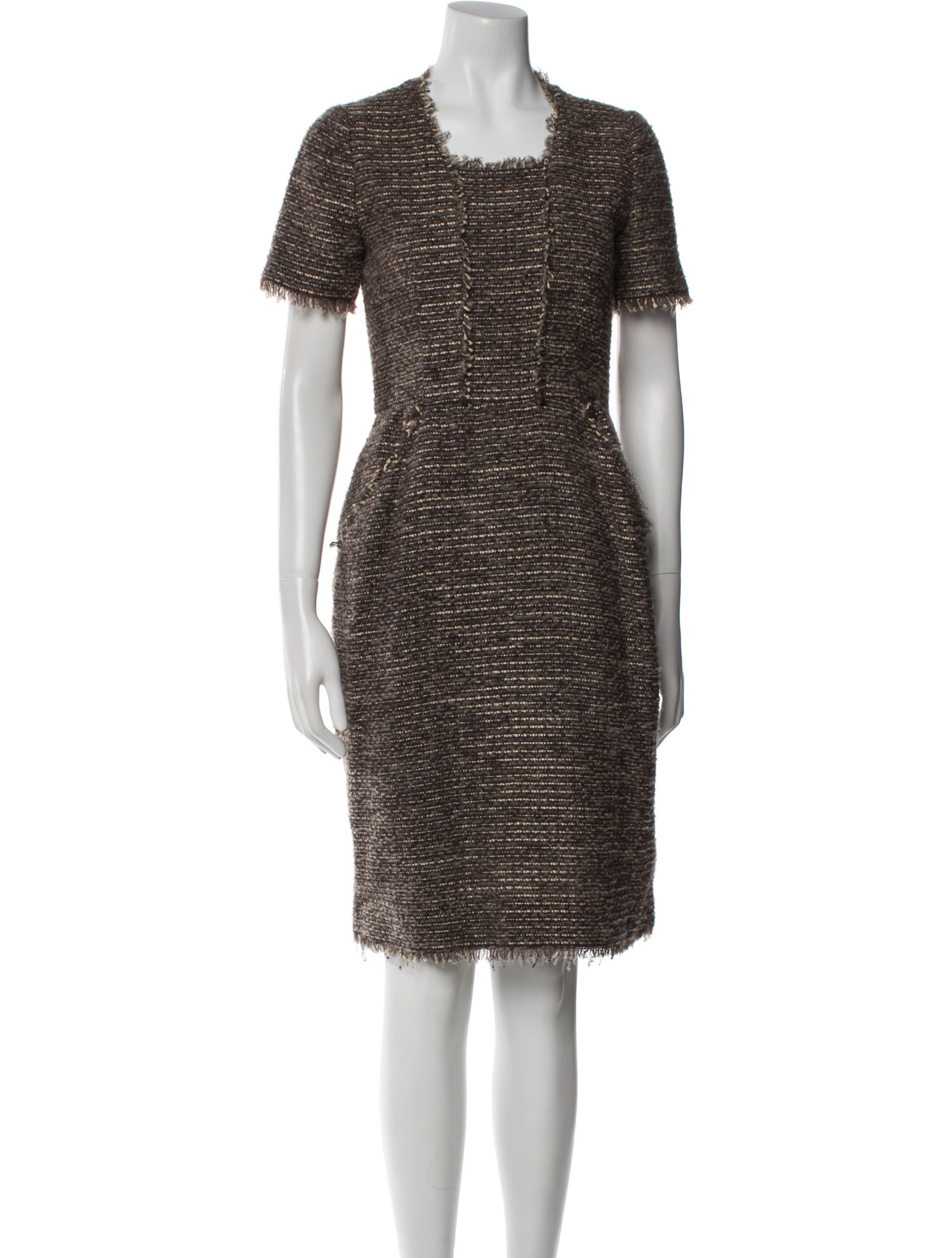 Oscar de la Renta Square Neckline Knee-Length Dress