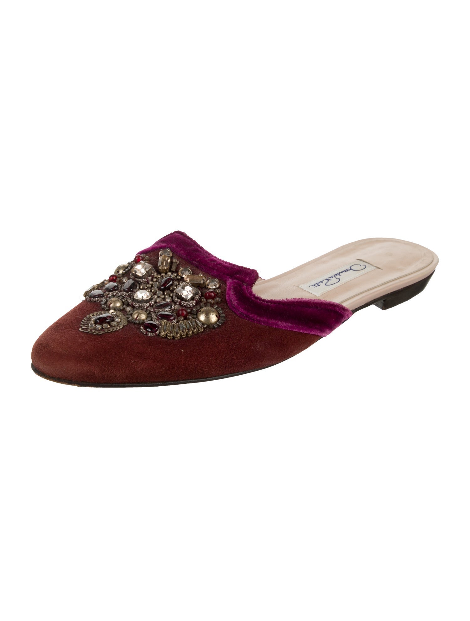 Oscar de la Renta Velvet Crystal Embellishments Mules