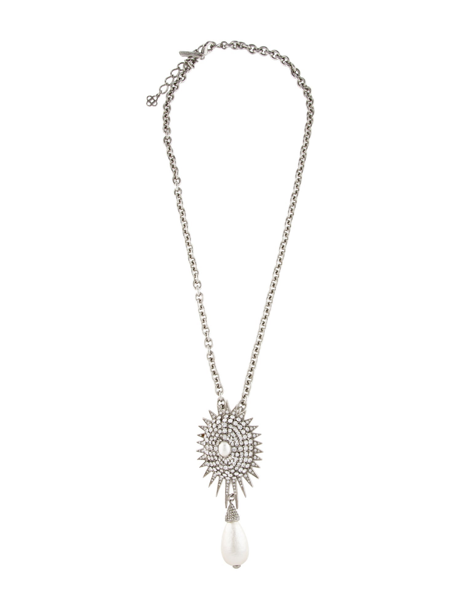 Oscar de la Renta Faux Pearl & Crystal Convertible Brooch Pendant Necklace