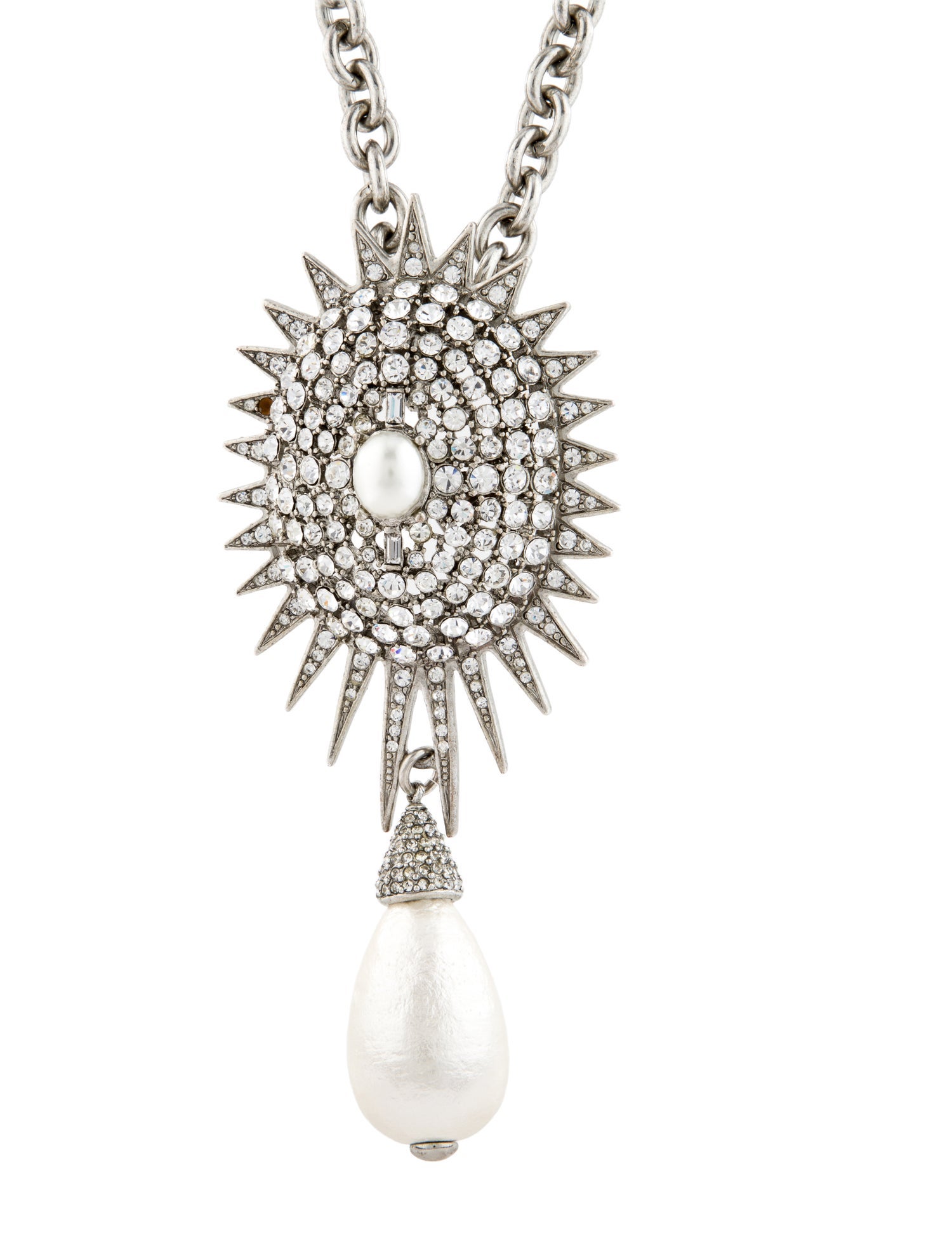 Oscar de la Renta Faux Pearl & Crystal Convertible Brooch Pendant Necklace