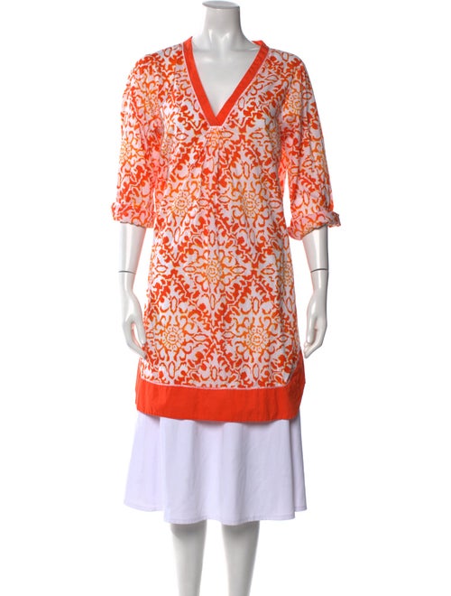 Oscar de la Renta Floral Print V-Neck Tunic