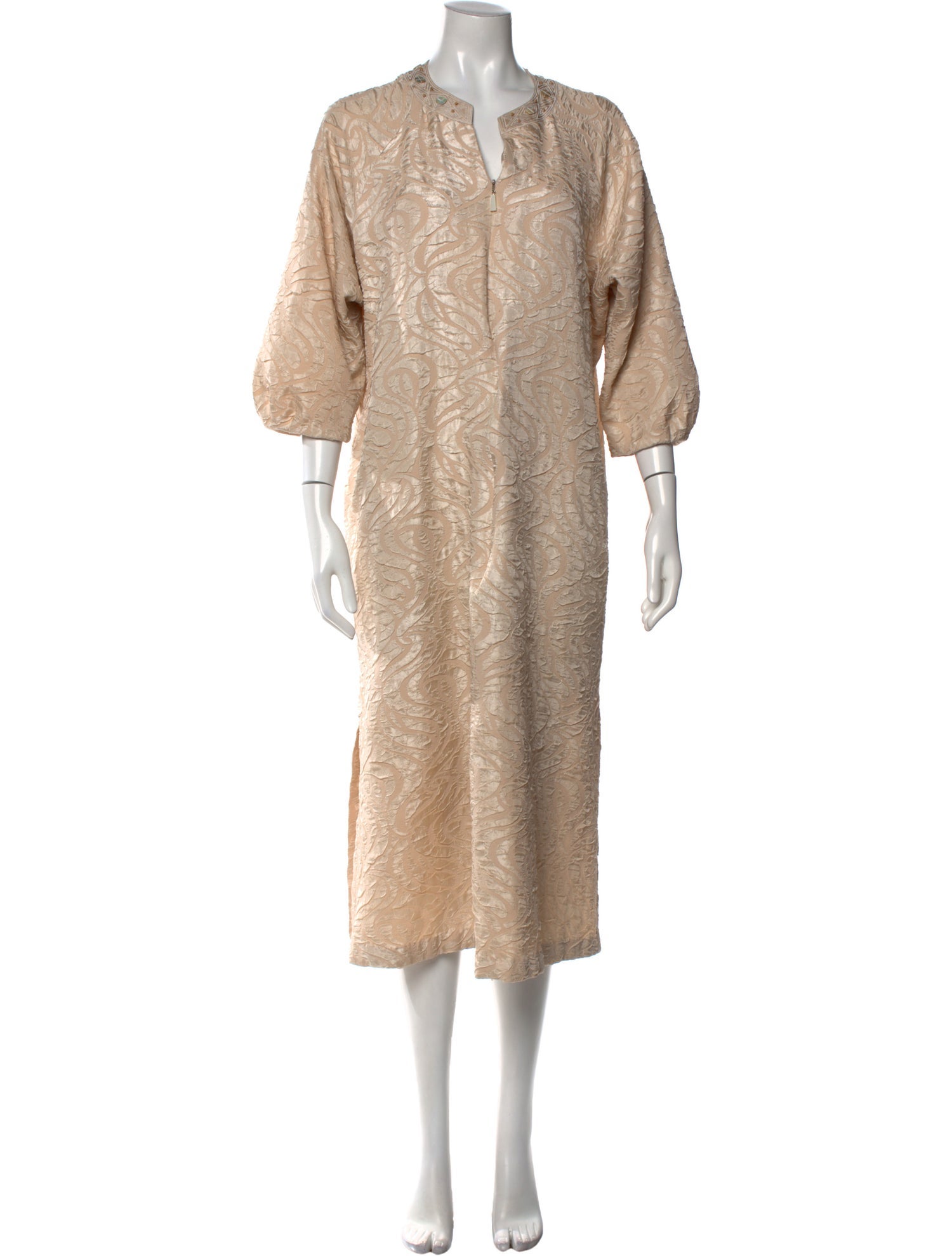 Oscar de la Renta V-Neck Midi Length Dress