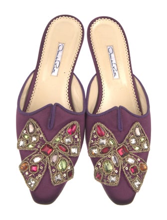Oscar de la Renta Satin Colorblock Pattern Mules