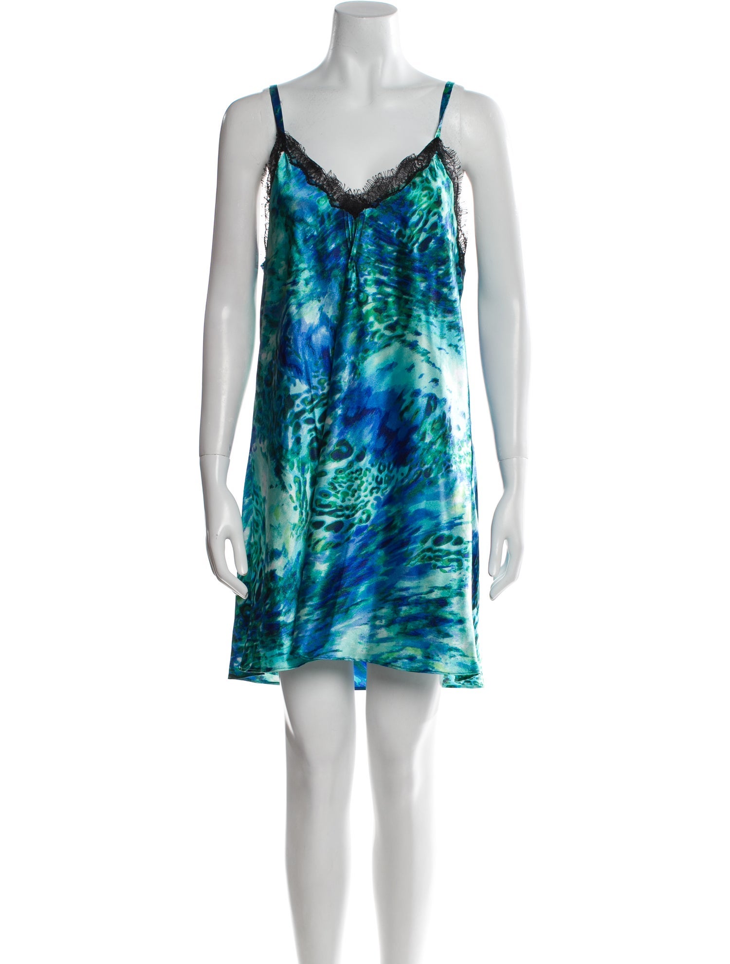 Oscar de la Renta Printed Lace Trim Embellishment Nightgown