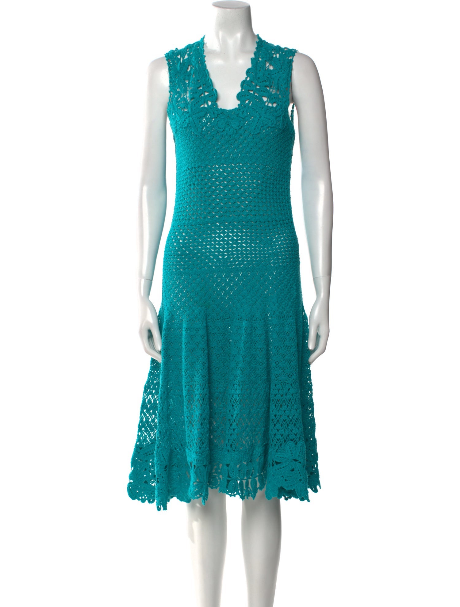 Oscar de la Renta V-Neck Midi Length Dress