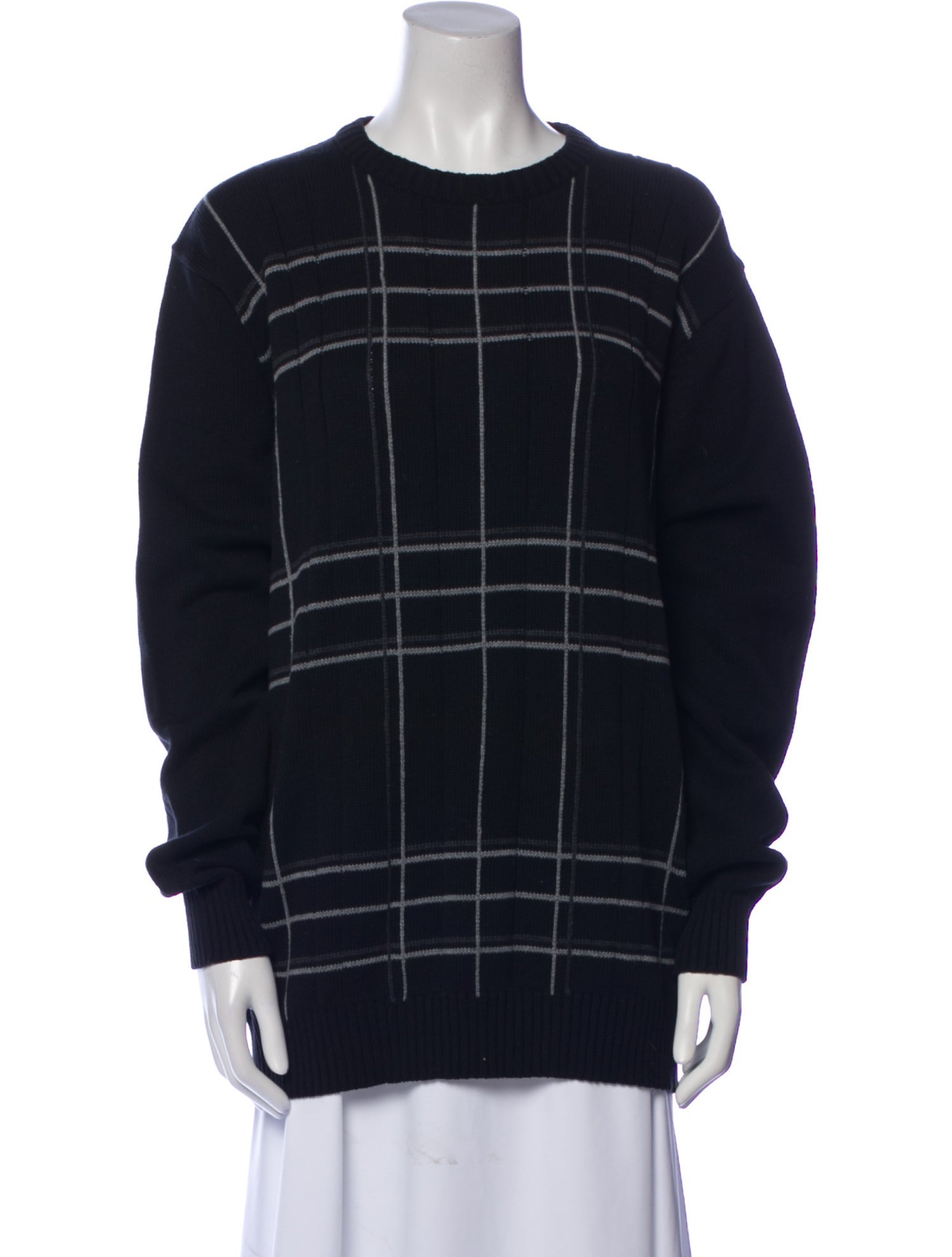 Oscar de la Renta Plaid Print Crew Neck Sweater