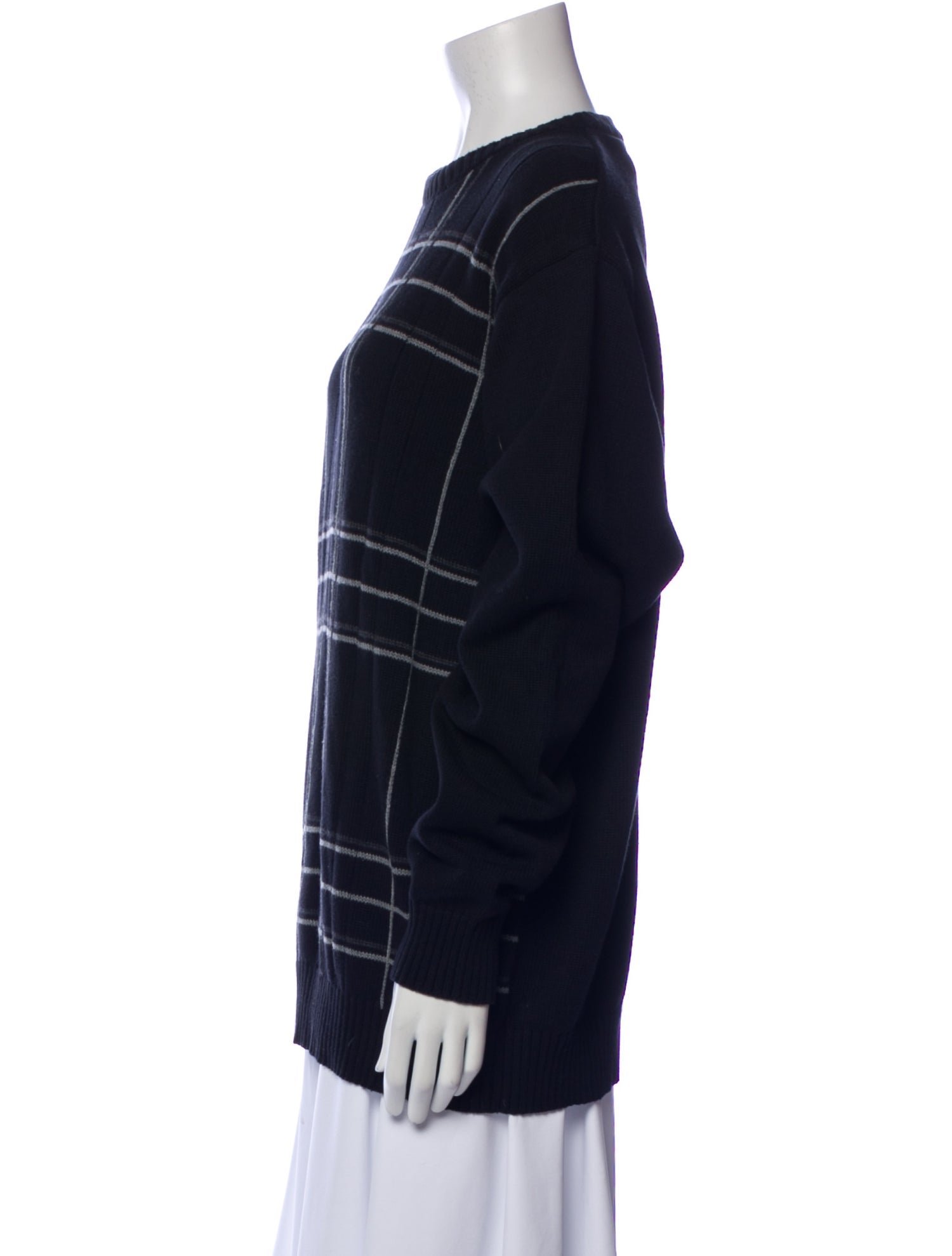 Oscar de la Renta Plaid Print Crew Neck Sweater