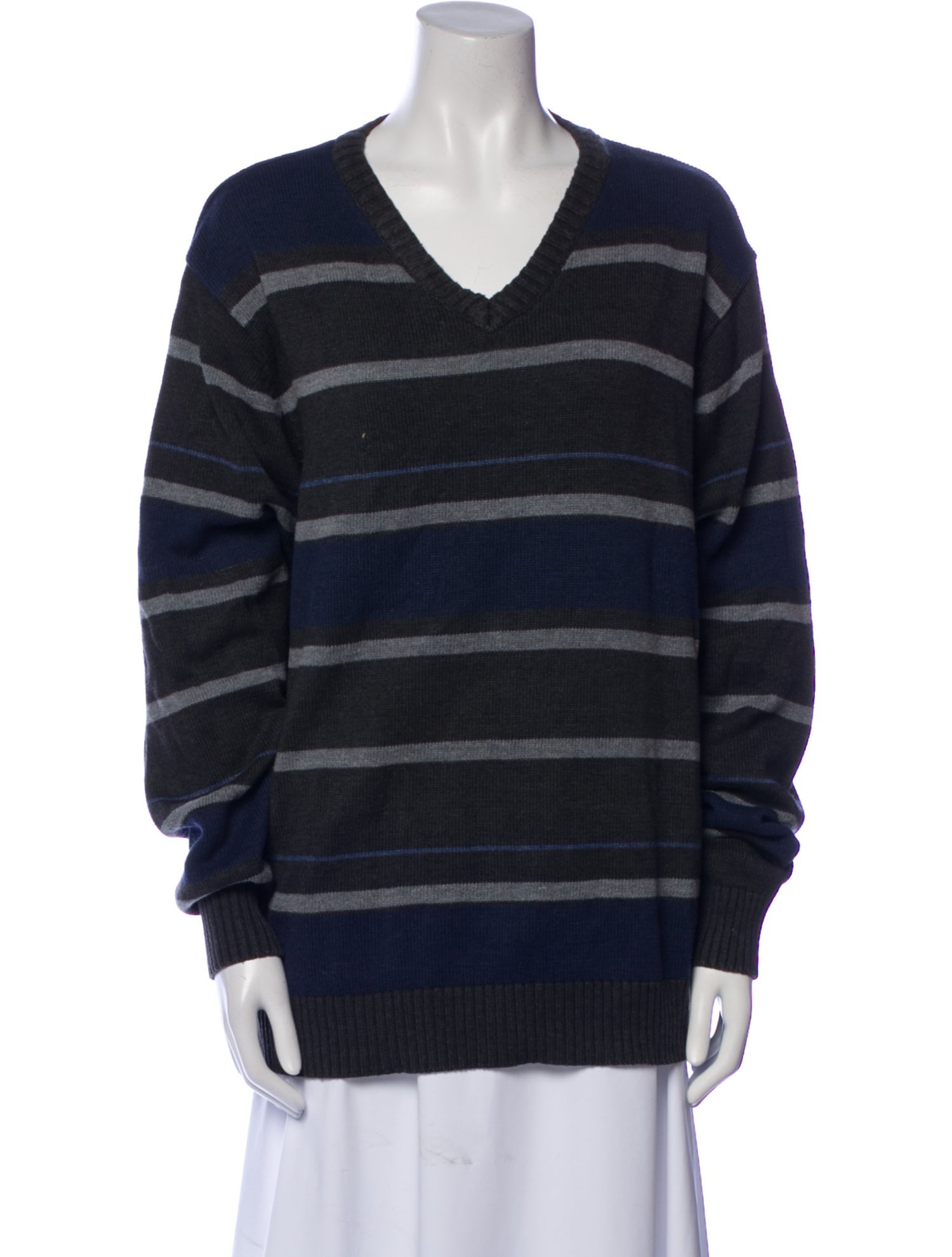 Oscar de la Renta Striped V-Neck Sweater