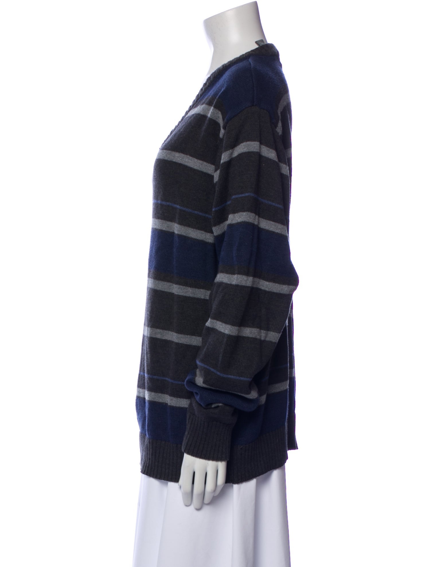 Oscar de la Renta Striped V-Neck Sweater
