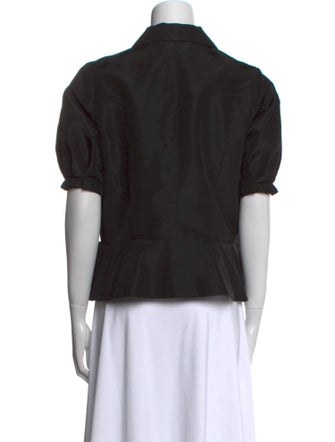 Oscar de la Renta V-Neck Short Sleeve Blouse