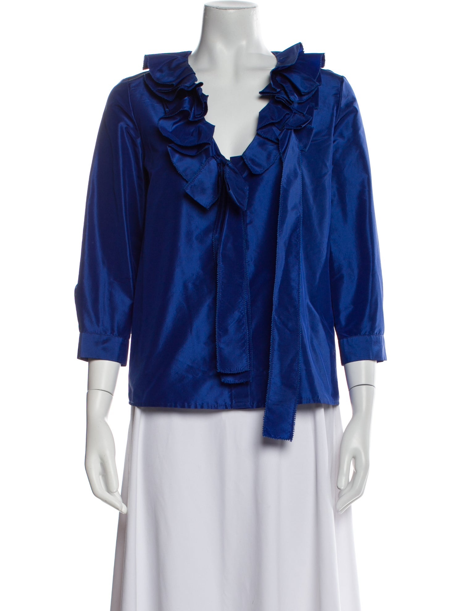 Oscar de la Renta Silk V-Neck Top