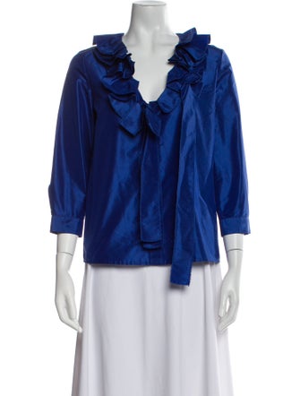 Oscar de la Renta Silk V-Neck Top