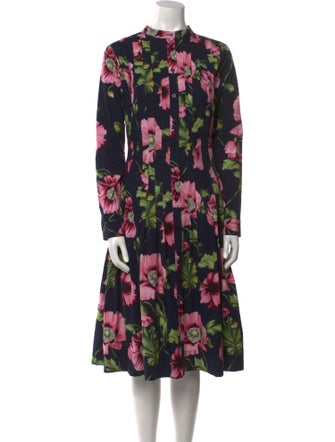 Oscar de la Renta Floral Print Midi Length Dress