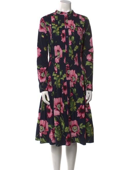 Oscar de la Renta Floral Print Midi Length Dress