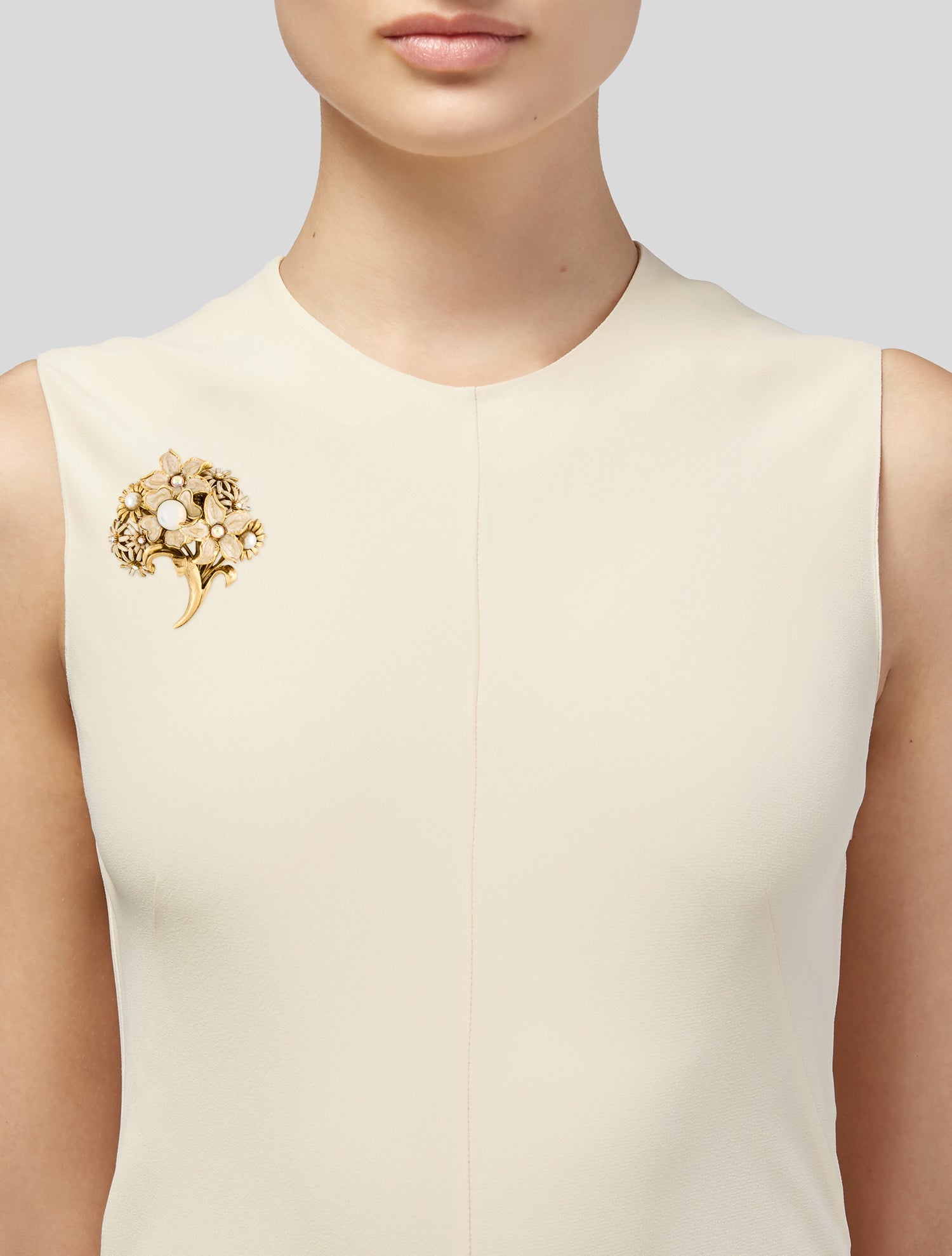 Oscar de la Renta Faux Pearl, Crystal & Enamel Flower Bouquet Brooch Pin