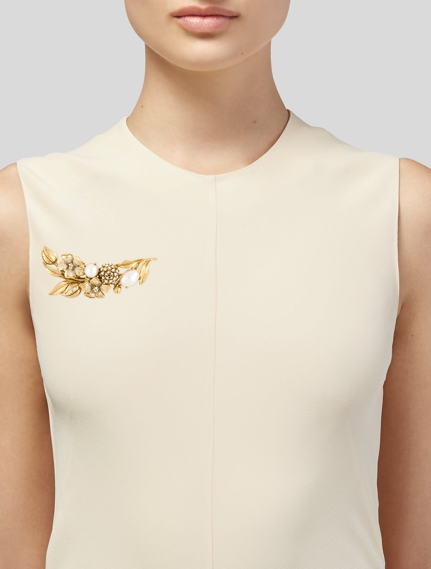 Oscar de la Renta Faux Peark Crystal, Resin & Enamel Floral Brooch Pin