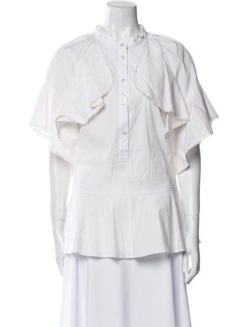 Oscar de la Renta Crew Neck Short Sleeve Button-Up Top
