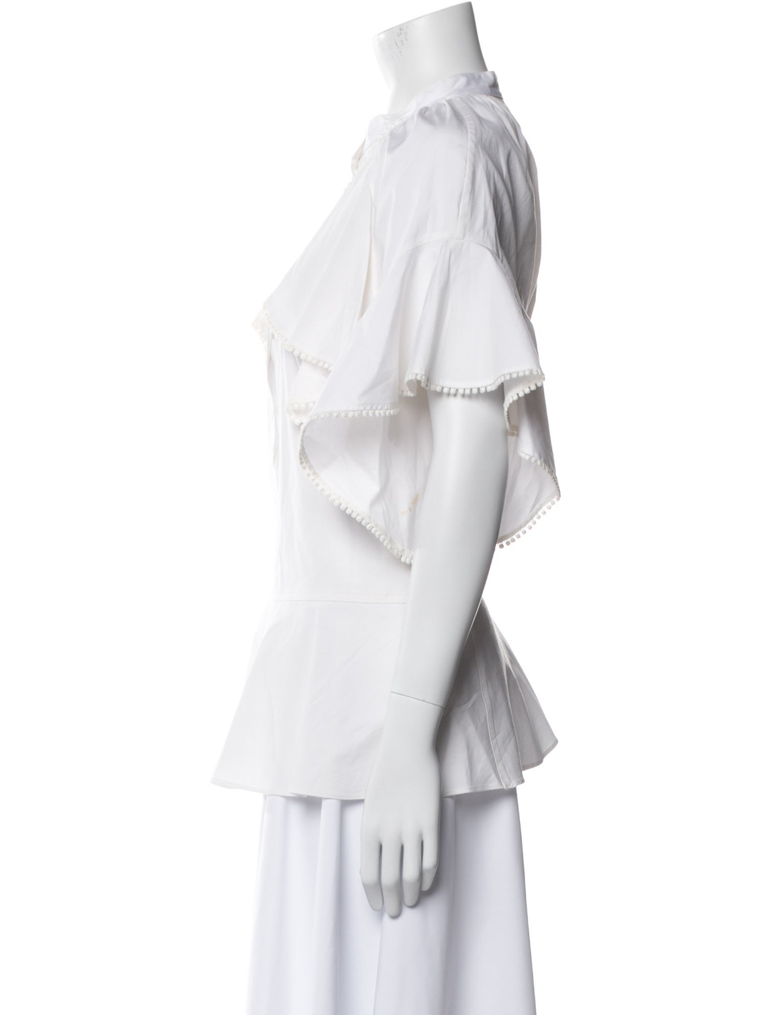 Oscar de la Renta Crew Neck Short Sleeve Button-Up Top