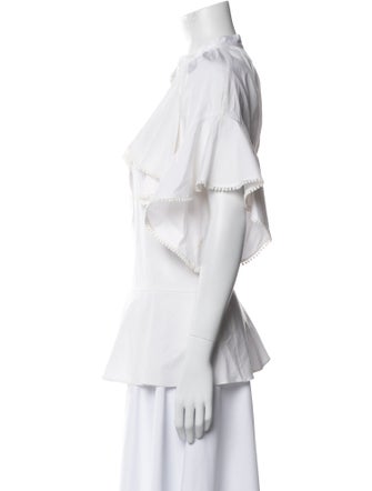 Oscar de la Renta Crew Neck Short Sleeve Button-Up Top