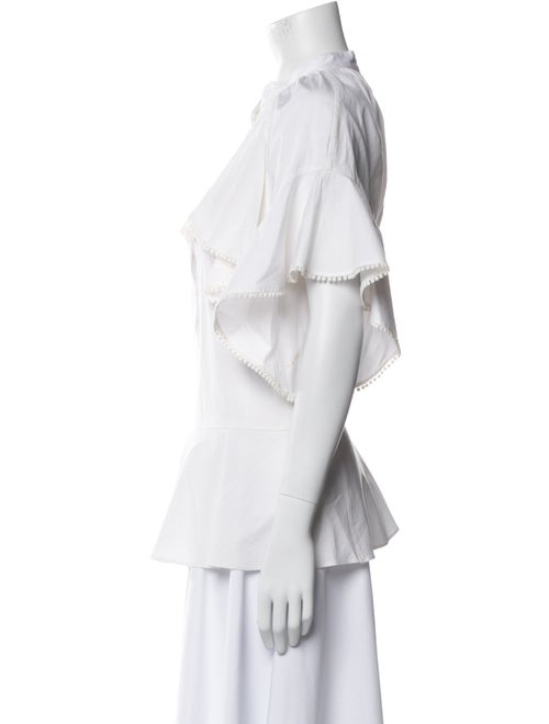 Oscar de la Renta Crew Neck Short Sleeve Button-Up Top