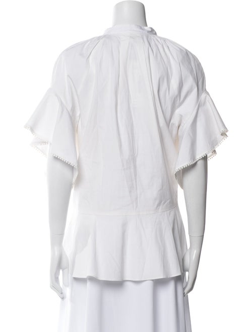 Oscar de la Renta Crew Neck Short Sleeve Button-Up Top