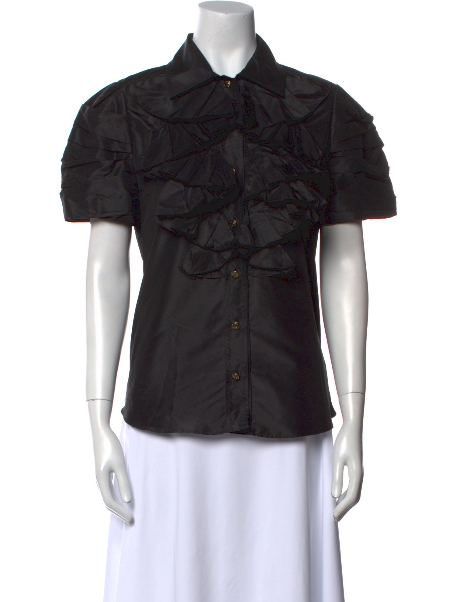 Oscar de la Renta Silk Short Sleeve Button-Up Top