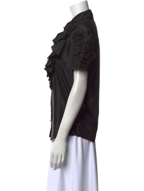 Oscar de la Renta Silk Short Sleeve Button-Up Top