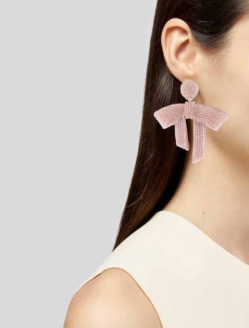 Oscar de la Renta Beaded Bow Clip-On Earrings