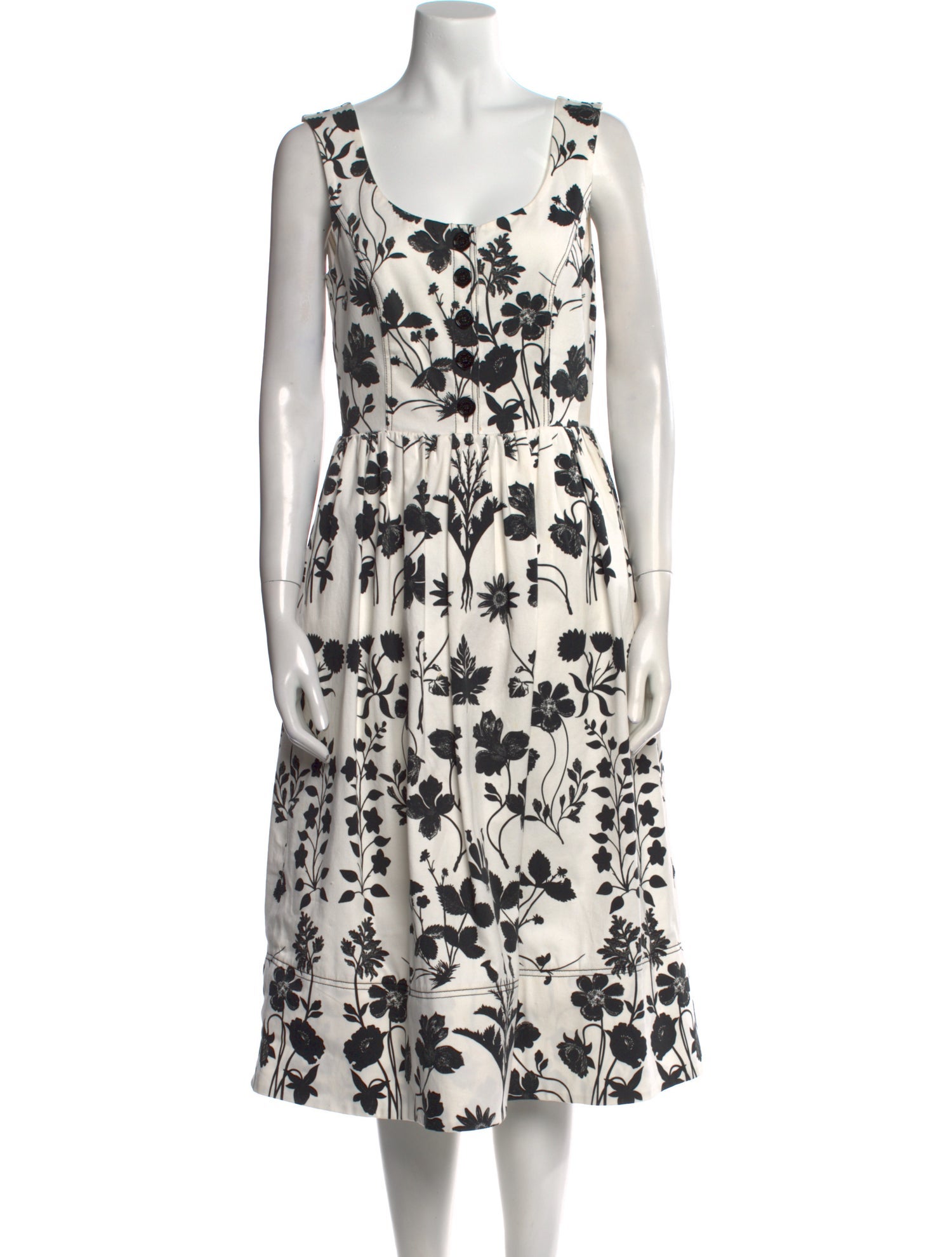 Oscar de la Renta Floral Print Midi Length Dress
