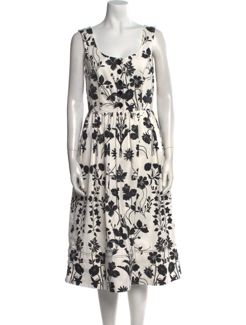Oscar de la Renta Floral Print Midi Length Dress