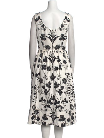 Oscar de la Renta Floral Print Midi Length Dress