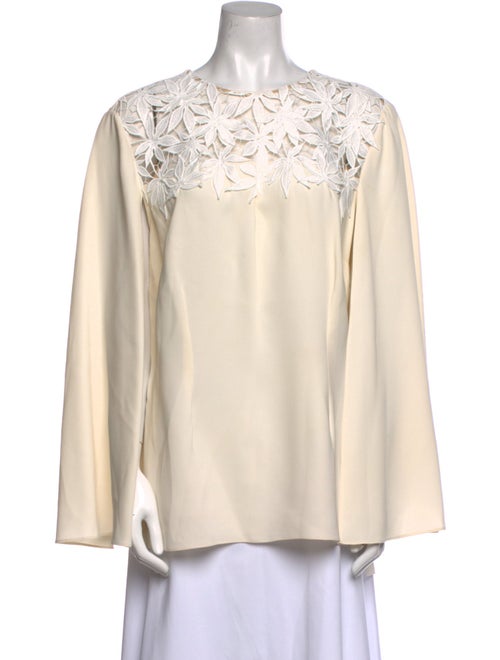 Oscar de la Renta Crew Neck Long Sleeve Blouse