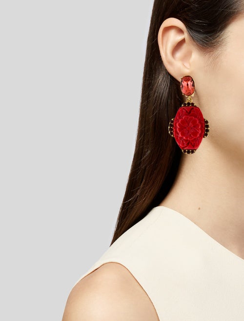 Oscar de la Renta Resin & Crystal Drop Clip-On Earrings