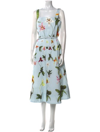 Oscar de la Renta Floral Print Midi Length Dress