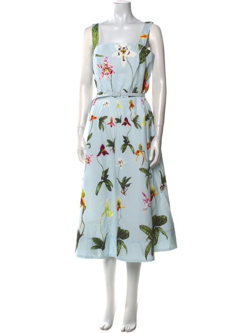 Oscar de la Renta Floral Print Midi Length Dress