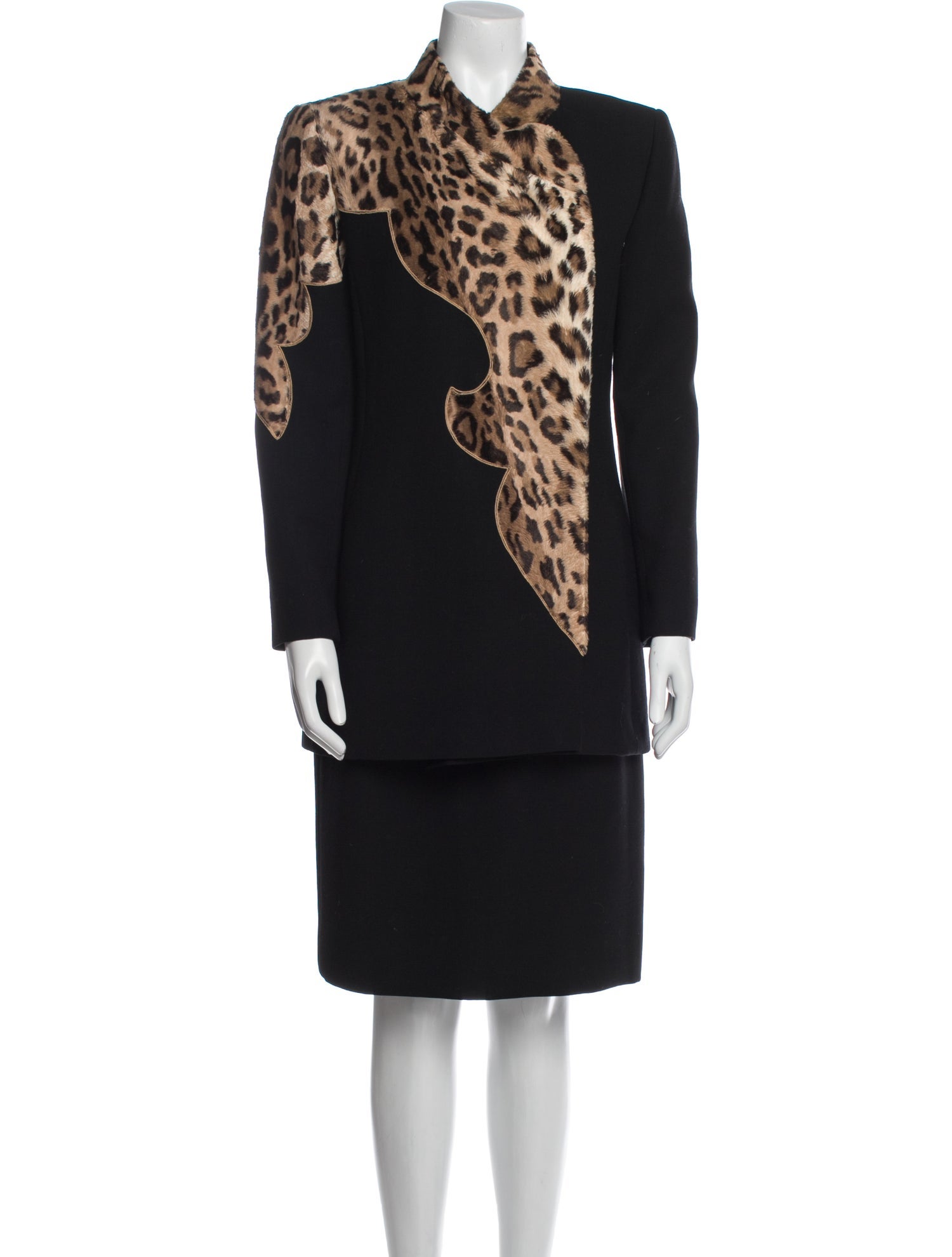 Oscar de la Renta Animal Print Faux Fur Trim Skirt Suit