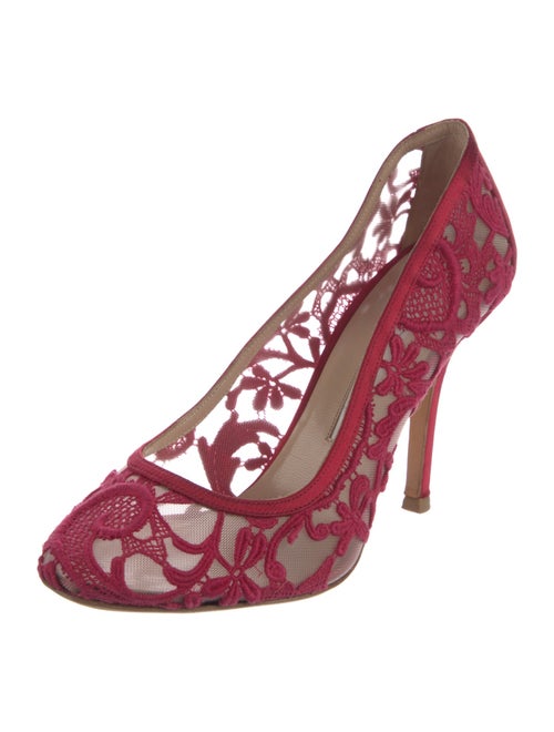 Oscar de la Renta Satin Lace Pattern Pumps