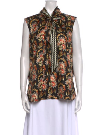 Oscar de la Renta Silk Floral Print Blouse