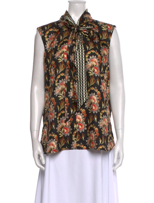 Oscar de la Renta Silk Floral Print Blouse