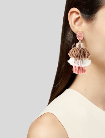 Oscar de la Renta Beaded & Cord Tiered Tassel Drop Clip-On Earrings