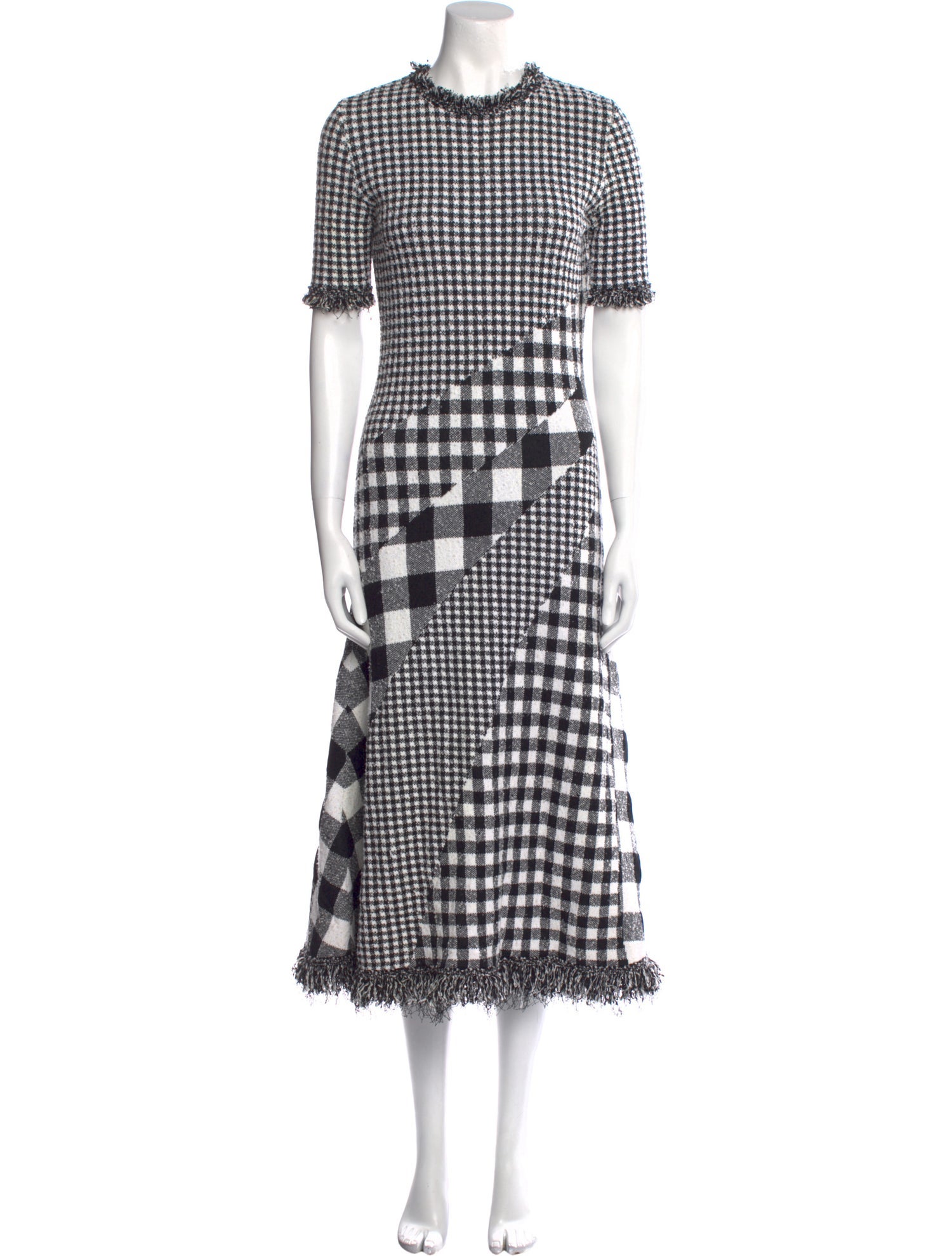 Oscar de la Renta Plaid Print Midi Length Dress