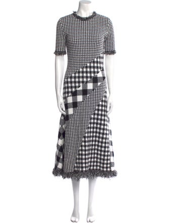 Oscar de la Renta Plaid Print Midi Length Dress