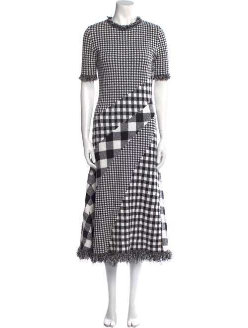 Oscar de la Renta Plaid Print Midi Length Dress