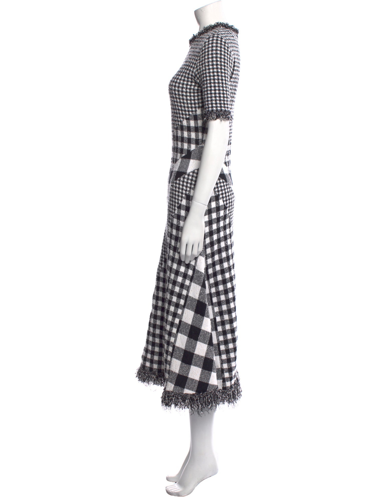 Oscar de la Renta Plaid Print Midi Length Dress