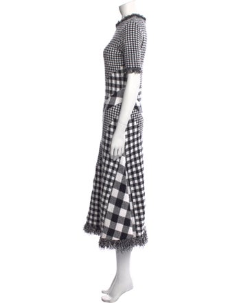 Oscar de la Renta Plaid Print Midi Length Dress