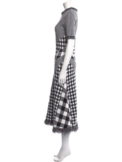 Oscar de la Renta Plaid Print Midi Length Dress